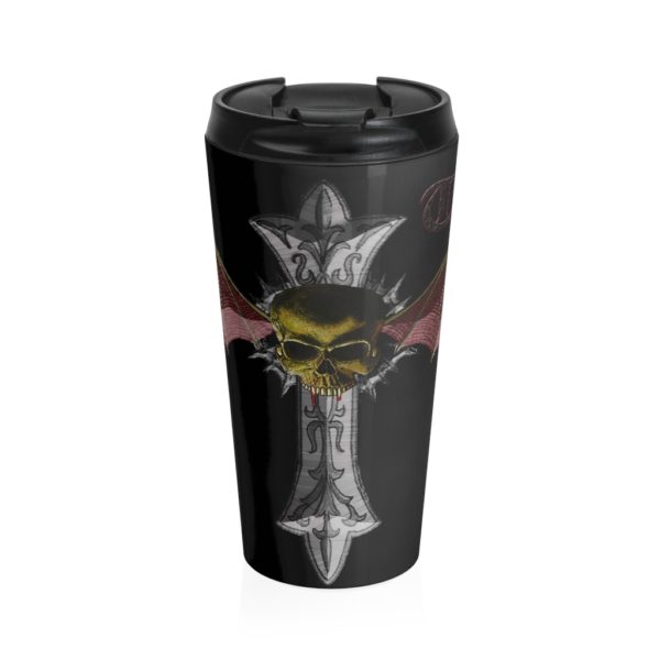 Winged Skull Crucifix, Stainless Steel Travel Mug - Image 2