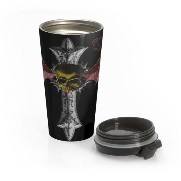 Winged Skull Crucifix, Stainless Steel Travel Mug - Image 5