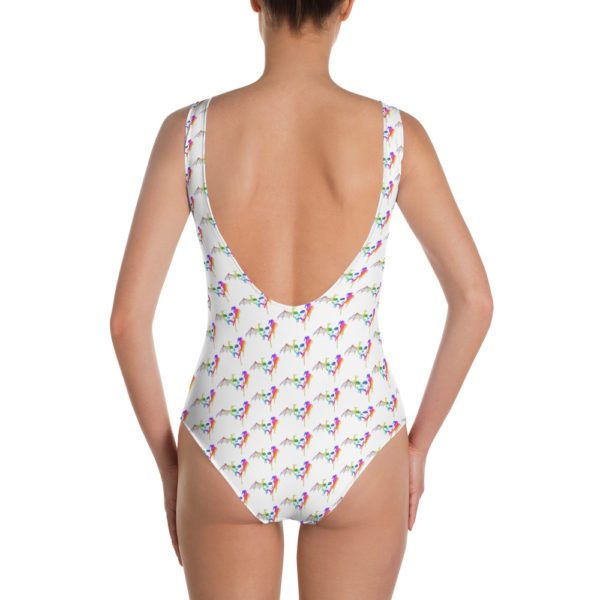 Skull Technicolor Paint Splatter, One Piece Swimsuit. - Image 4