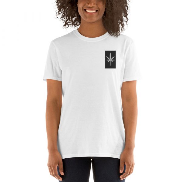 Black and White Leaf, Embroidered Short-Sleeve T-Shirt - Image 3