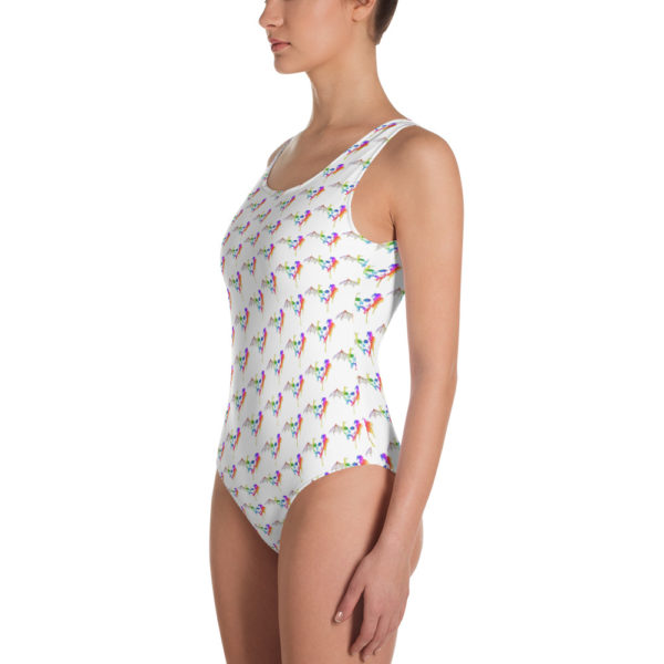 Skull Technicolor Paint Splatter, One Piece Swimsuit. - Image 2