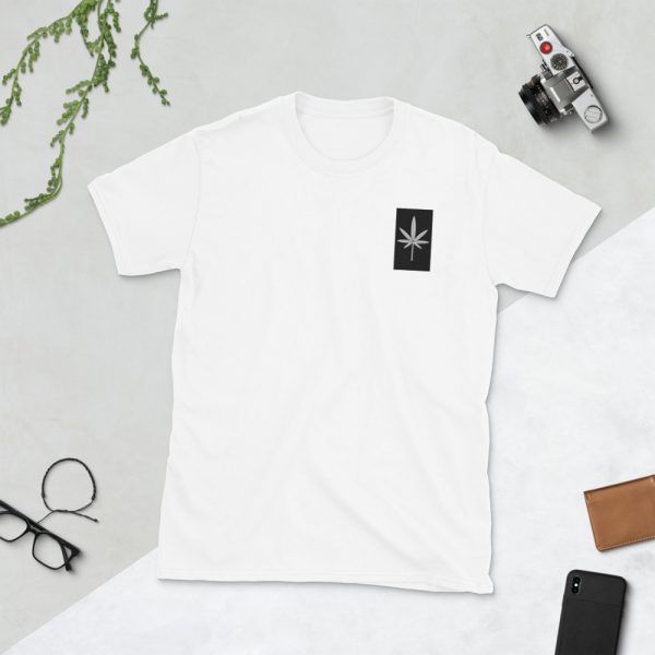 Black and White Leaf, Embroidered Short-Sleeve T-Shirt