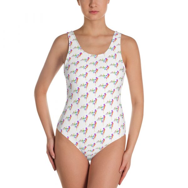 Skull Technicolor Paint Splatter, One Piece Swimsuit.