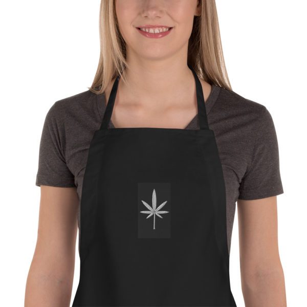 Black and White Leaf, Embroidered Apron - Image 3