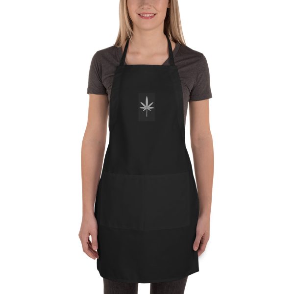 Black and White Leaf, Embroidered Apron - Image 4