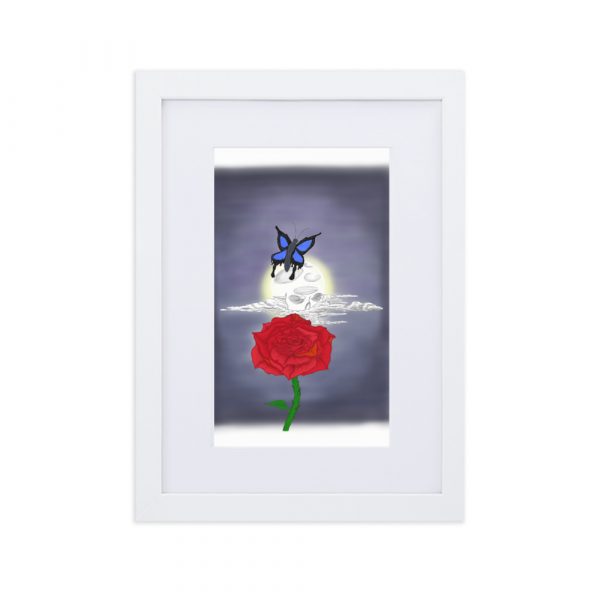 Skull Moon Rose, Matte Paper Framed Poster With Mat