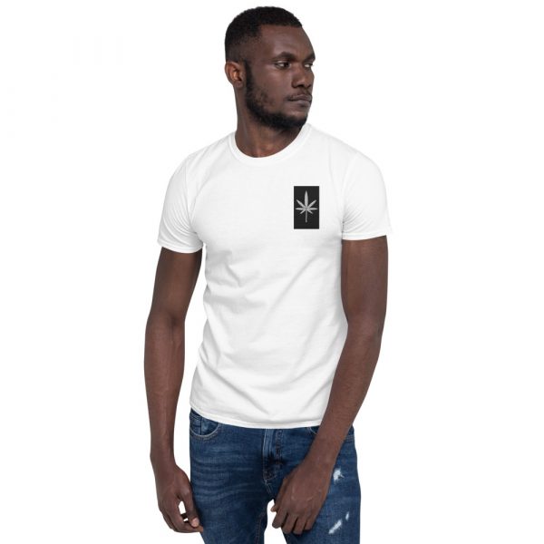 Black and White Leaf, Embroidered Short-Sleeve T-Shirt - Image 2