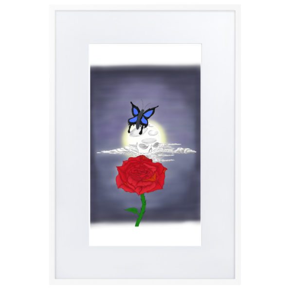 Skull Moon Rose, Matte Paper Framed Poster With Mat - Image 4