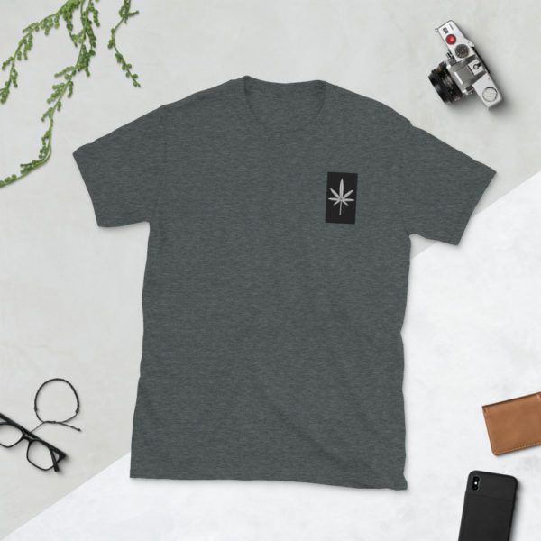 Black and White Leaf, Embroidered Short-Sleeve T-Shirt - Image 6