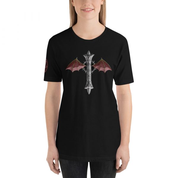 Bat Winged Crucifix, Short-Sleeve T-Shirt - Image 3