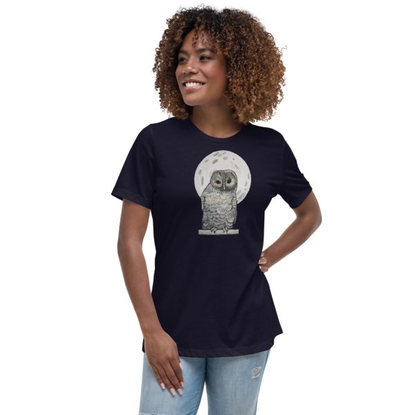 Owl and Moon, Women's Relaxed T-Shirt - Image 3