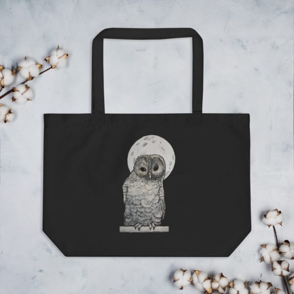 Owl and Moon, Large organic tote bag - Image 3